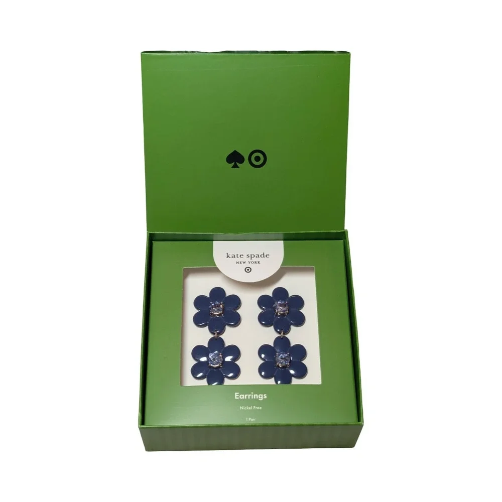 ⭐B2 Kate Spade New York x Target - Linear Blue Floral Rhinestone Earrings NWT